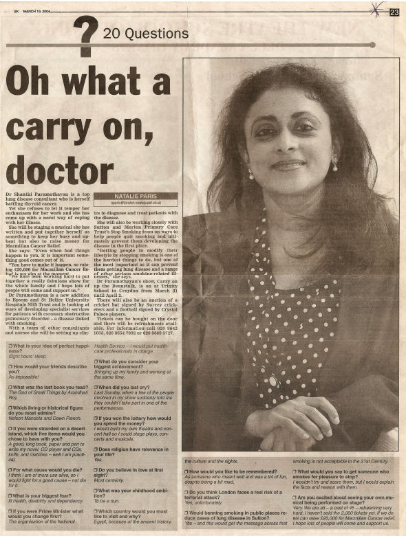 Newspaper article - 'Oh what a carry on doctor'